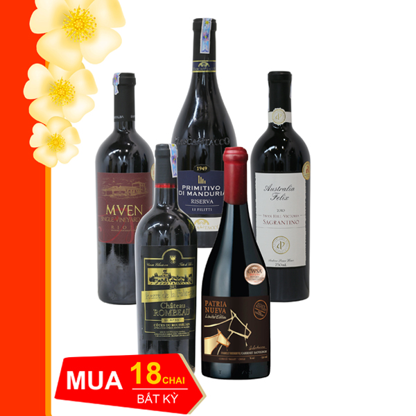 COMBO 01: Mua 18 chai vang bất kỳ TẶNG Tủ hoặc Đùi heo Iberico