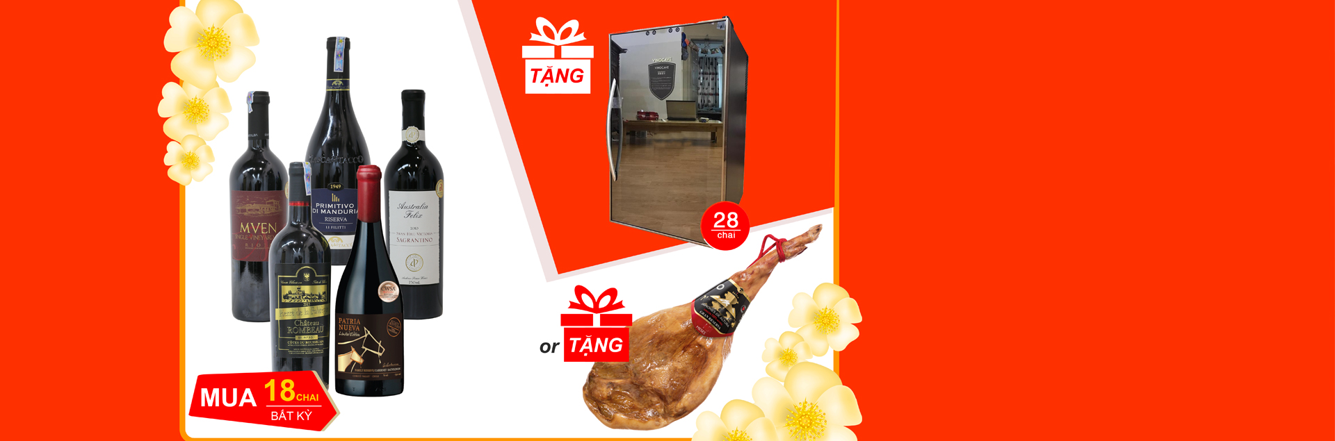 COMBO 01: Mua 18 chai vang bất kỳ TẶNG Tủ hoặc Đùi heo Iberico