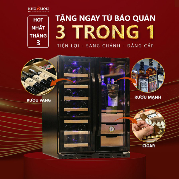 Rượu Vang nhập khẩu chính hãng Khuyến mãi tặng tủ bảo quản 3 trong 1