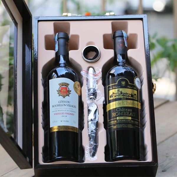 2 vang Pháp Chateau Rombeau + hộp gỗ cao cấp