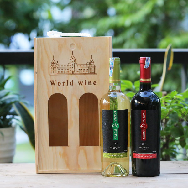 Hộp gỗ đôi + 2 vang Patria trắng đỏ