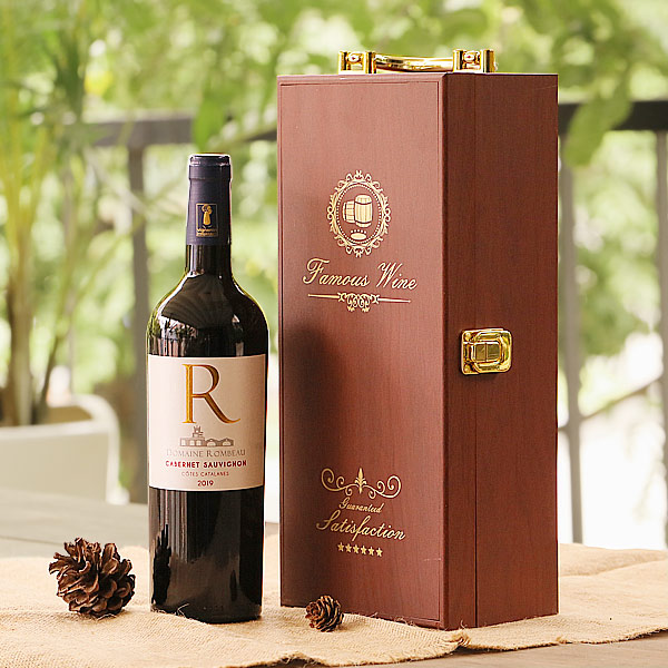 Set rượu vang Pháp Domaine Rombeau R kèm hộp gỗ đơn