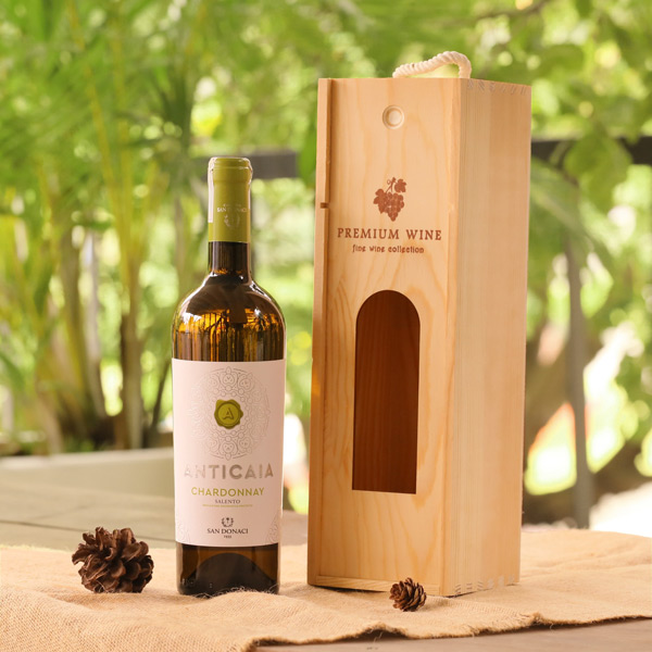 Set rượu vang Ý Anticaia trắng kèm hộp gỗ đơn